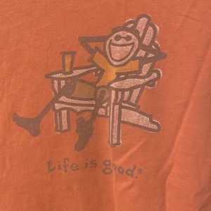 Unisex  Soft Cotton Orange Short sleeve Crew Neck Life is Good Shirt L Large